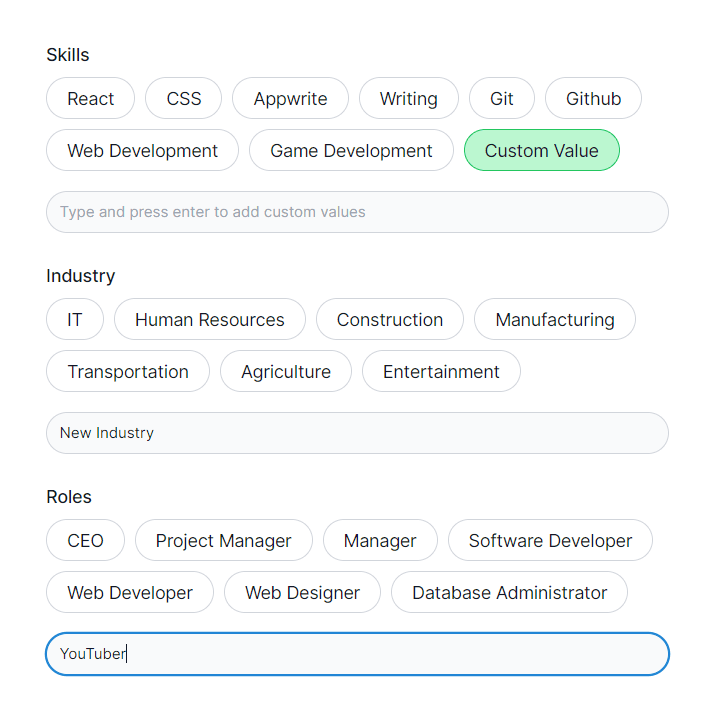 custom values